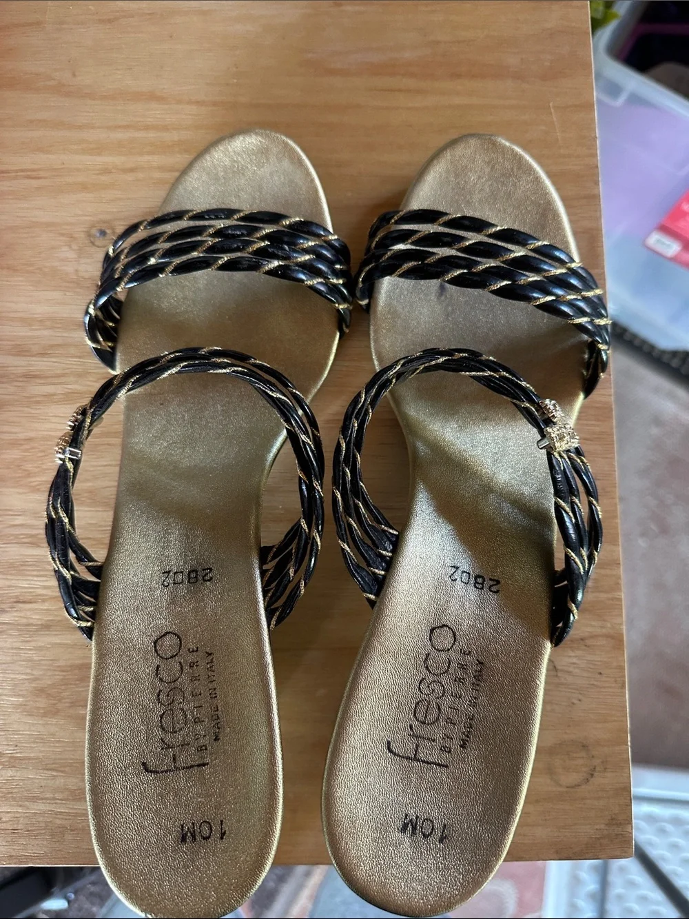 Freesco Black & Gold Braided Slide Sandals